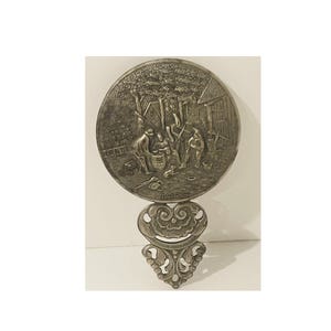 Hans Jensen Lady&#39;s Pocket Mirror Country Scene Silverplate Vintage | Hans Jenson Denmark Silver Plated Beveled Glass Hand Held Mirror