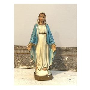 Vintage Virgin Mary Figurine | 9&quot; Religious Statue | Mary Standing on Snake Serpent Devil | Catholic Christian Decor | Religious Figurine