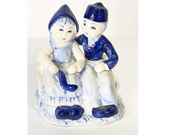 LARGE! Two Royal Delft 1970 FARMER & WIFE Figurine Matched Set