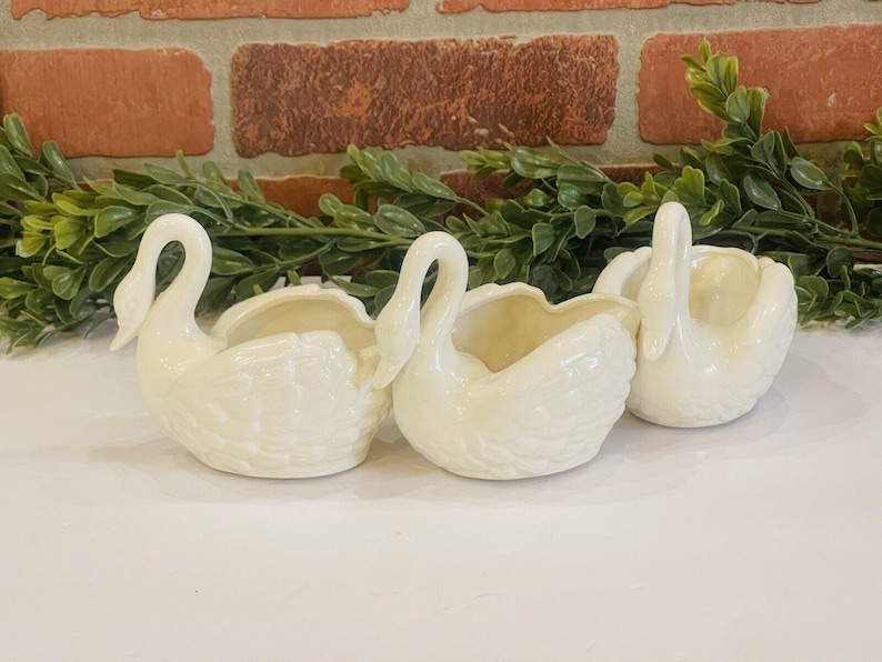 Lenwile Ardalt Artware 3 Porcelain Swans Figurine Japan 10 3/4" W Collectible | Set of three swans | Swan Planters| Gifts for Her | Vintage image 1