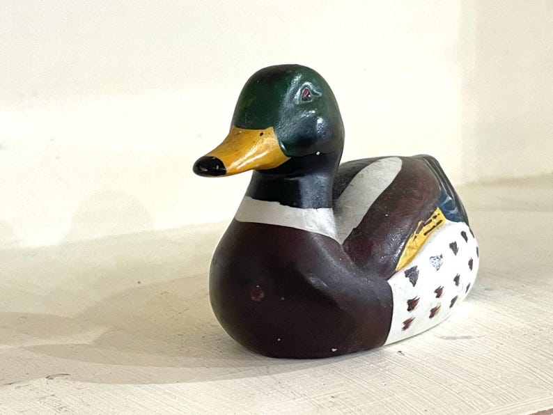 Vintage Mallard Drake Pottery Duck | Hand Painted Waterfowl Figurine | Cottagecore Home Decor | Rustic Cabin Accent | 6" Collectible Statue image 7