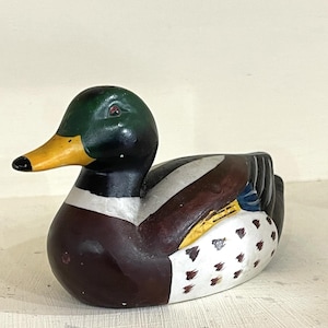 Vintage Mallard Drake Pottery Duck | Hand Painted Waterfowl Figurine | Cottagecore Home Decor | Rustic Cabin Accent | 6" Collectible Statue image 9