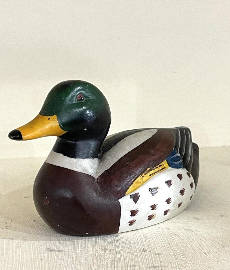 Vintage Mallard Drake Pottery Duck | Hand Painted Waterfowl Figurine | Cottagecore Home Decor | Rustic Cabin Accent | 6" Collectible Statue image 9