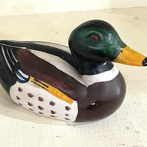 Vintage Mallard Drake Pottery Duck | Hand Painted Waterfowl Figurine | Cottagecore Home Decor | Rustic Cabin Accent | 6" Collectible Statue image 5