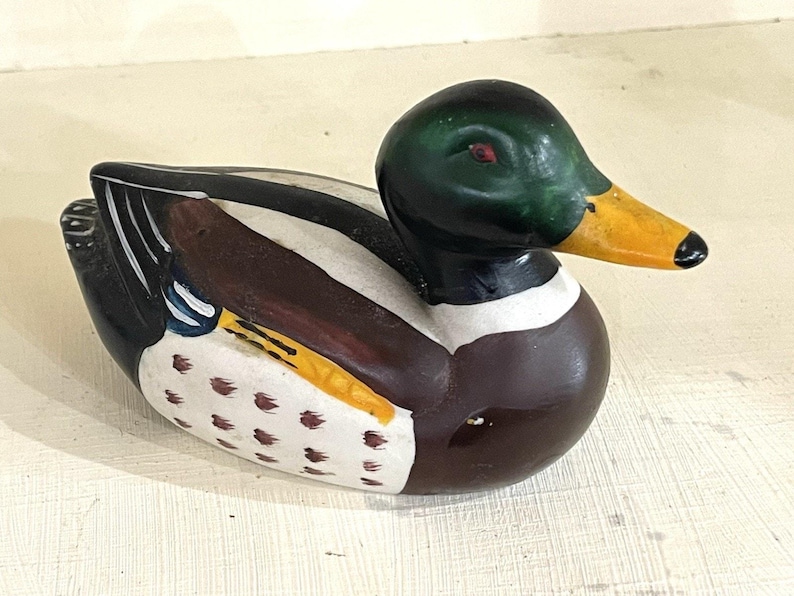 Vintage Mallard Drake Pottery Duck | Hand Painted Waterfowl Figurine | Cottagecore Home Decor | Rustic Cabin Accent | 6" Collectible Statue image 5