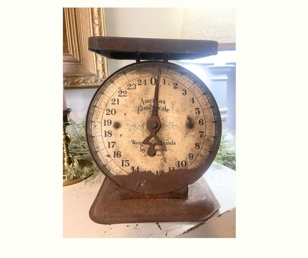 Antique American Family 25 LB Green Rustic Farmhouse Metal Family