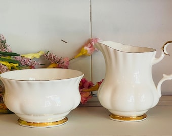 Royal Albert Creamer Pitcher and Sugar Bowl | Vintage Coffee | Kitchen | Vintage Cream and Sugar | White Collectible | Bone China