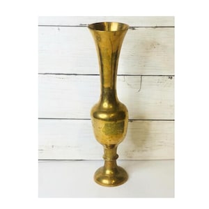 Vintage Fluted Brass Vase 14&quot; | Natural Patina | Mid Century Brass Vase | Vintage Home Decor | Brass Flower Vase | Boho Shelf Decor | Brass