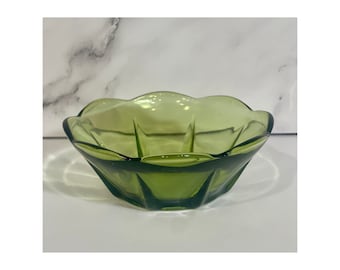 Vintage Clear Green Glass Bowl | Retro Candy Dish | Atlantic Ocean Pirate Ship | Mermaid Sea Glass Beach Home Decor | Farmhouse Style