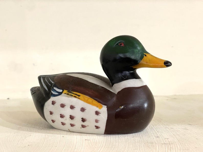 Vintage Mallard Drake Pottery Duck | Hand Painted Waterfowl Figurine | Cottagecore Home Decor | Rustic Cabin Accent | 6" Collectible Statue image 6