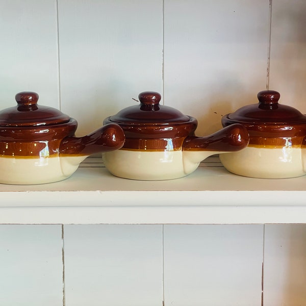 French Onion Soup Bowl | Clay Soup Bowl | Brown Drip Bowl | Ceramic Retro | Dinnerware | Lidded Bowl | Vintage Crock Bowl | Stoneware Crock