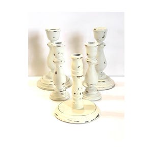 Distressed Shabby Wood Candlesticks – Rustic Farmhouse Candle Holders – Vintage-Inspired Cottagecore Decor – Wooden Taper Candle Holders