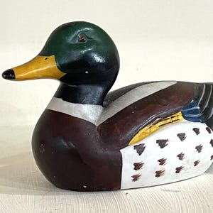 Vintage Mallard Drake Pottery Duck | Hand Painted Waterfowl Figurine | Cottagecore Home Decor | Rustic Cabin Accent | 6" Collectible Statue image 4