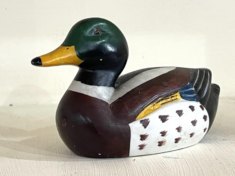 Vintage Mallard Drake Pottery Duck | Hand Painted Waterfowl Figurine | Cottagecore Home Decor | Rustic Cabin Accent | 6" Collectible Statue image 4