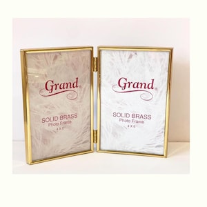 Vintage 4” x 6” Bi-Fold Brass Picture Frames | Embossed Gold Tone Folding Frames | Photo Display | Wedding Gift | Solid Brass | Attached