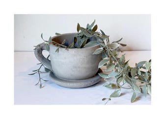 Cement Teacup Planter | Vintage Style Concrete Flower Pot | Cottage Garden Planter | Succulent Pot | Farmhouse Home Decor Gift |Rustic Decor