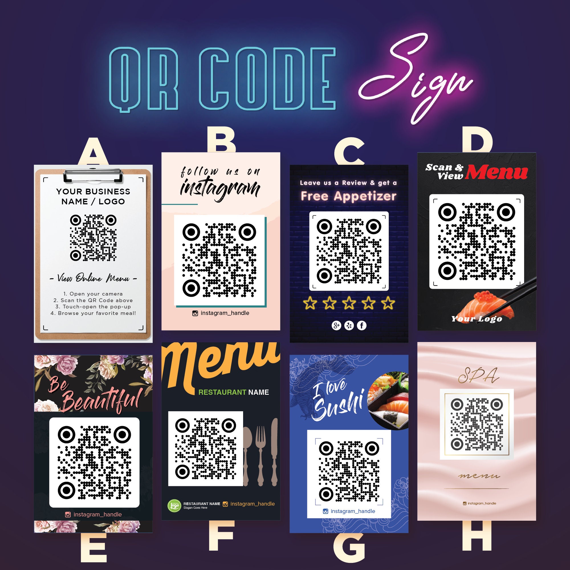 QR Code Sticker QR Menu for restaurants salons Instagram Etsy