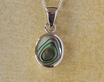 925 Sterling silver and Abalone / Paua shell necklace charm pendant with 16'', 18'', 20'' sterling silver chain