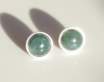 925 Sterling silver stud earrings with natural green Moss Agate