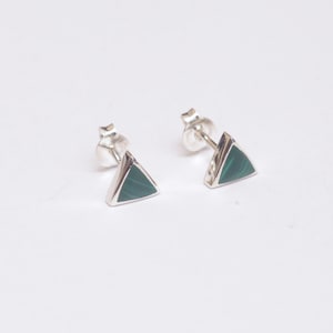 925 Sterling silver triangle stud earrings with Malachite