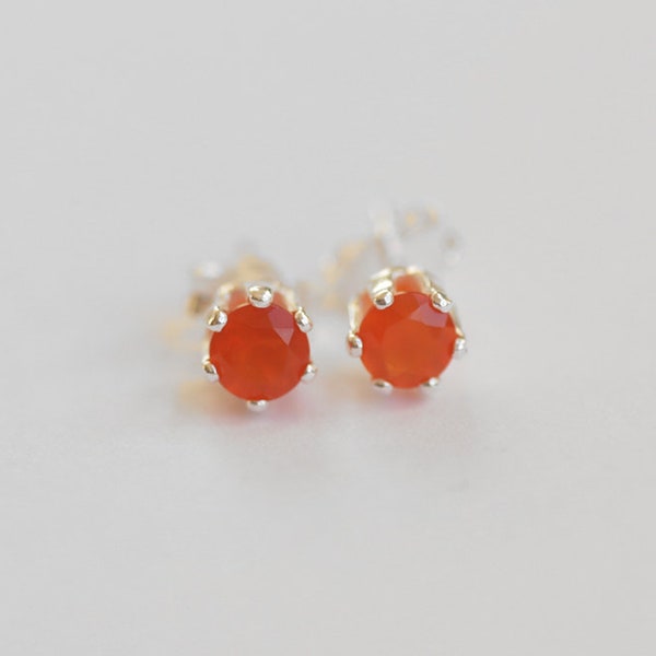 925 Sterling silver stud earrings with natural faceted Carnelian stones