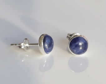 925 Sterling silver stud earrings with Sodalite cabochons / CLEARANCE