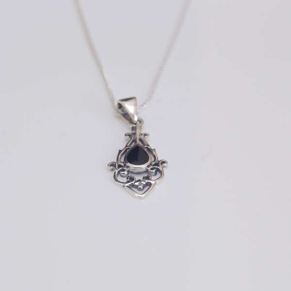 925 Sterling silver and Black onyx agate necklace charm pendant with sterling silver chain