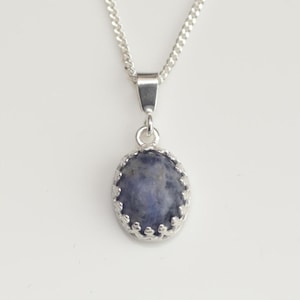 925 Sterling silver and Sodalite necklace charm pendant with sterling silver chain