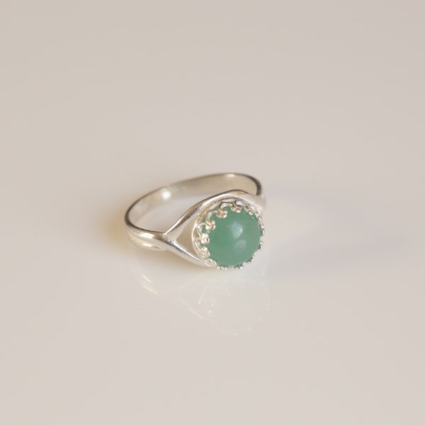 925 Sterling silver and Aventurine ring with round stone, adjustabe / SALE