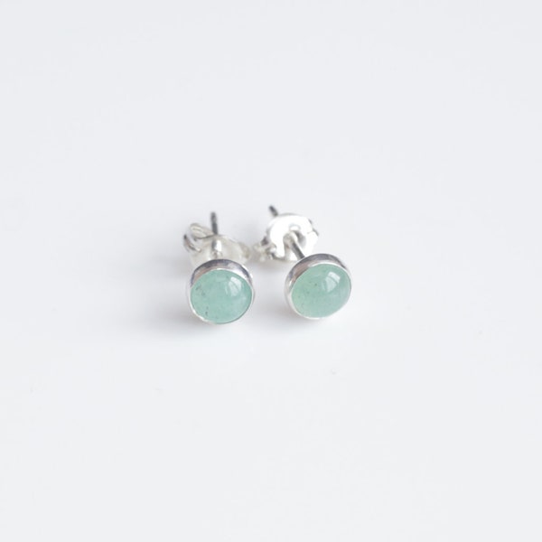 925 Sterling silver stud earrings with natural green Aventurine cabochons