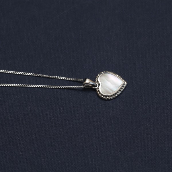 925 Sterling silver and Mother of pearl shell heart necklace charm pendant with 16'', 18'', 20'' sterling silver chain