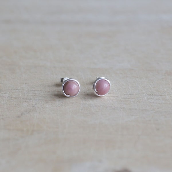 925 Sterling silver stud earrings with natural Rhodonite