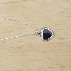 925 Sterling silver and Black Onyx heart necklace charm pendant with 16'', 18'', 20'' sterling silver chain