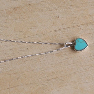 925 Sterling silver and reconstructed Turquoise heart necklace charm pendant with sterling silver chain