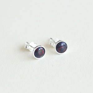 925 Sterling silver stud earrings with synthetic Black opal