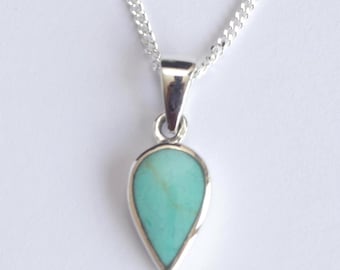 925 Sterling silver and reconstructed Turquoise necklace charm pendant with sterling silver chain