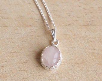 925 Sterling silver Rose Quartz necklace charm pendant with 16'', 18'', 20'' sterling silver chain