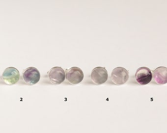 925 Sterling silver stud earrings with natural Rainbow Fluorite cabochons