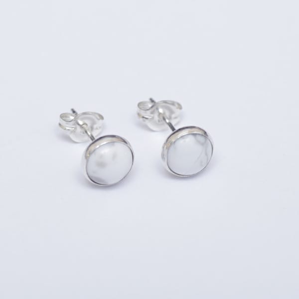 925 Sterling silver stud earrings with  natural Howlite