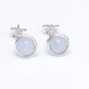 925 Sterling silver stud earrings with natural Blue lace agate