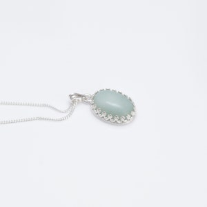 925 Sterling silver and New Jade oval necklace charm pendant sterling silver chain