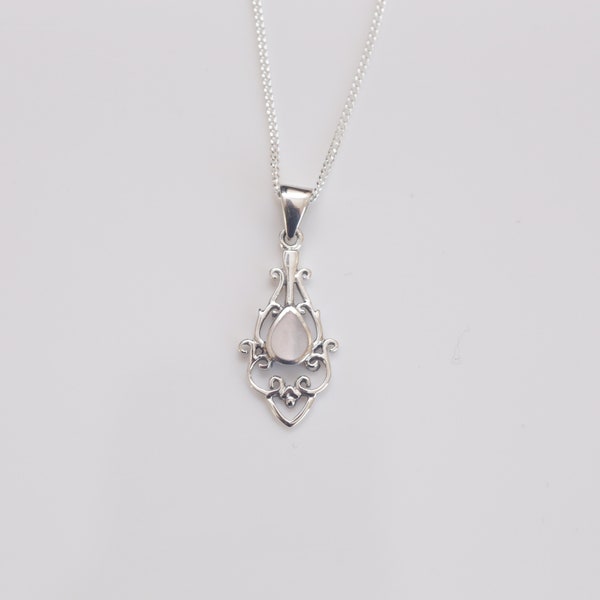 925 Sterling silver and Mother of pearl shell necklace charm pendant with 16'', 18'', 20'' sterling silver chain