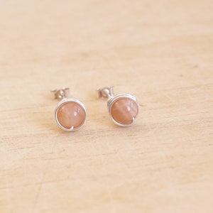 925 Sterling silver stud earrings with natural Sunstone