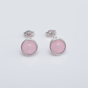 Boucles d’oreilles à clous en argent sterling 925 avec quartz rose naturel