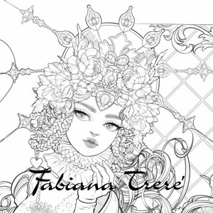 Queen of hearts digital stamp, Grayscale adult Coloring Page, Instant Download, Fantasy, fairytale, line art, playing card, wonderland, JPEG image 1