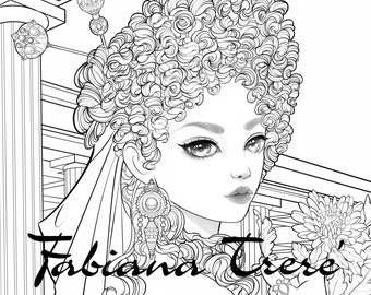 Ancient roman lady, digital stamp, coloring page, line art, historical, Grayscale Coloring Page, Instant Download  JPEG, fantasy, Princess