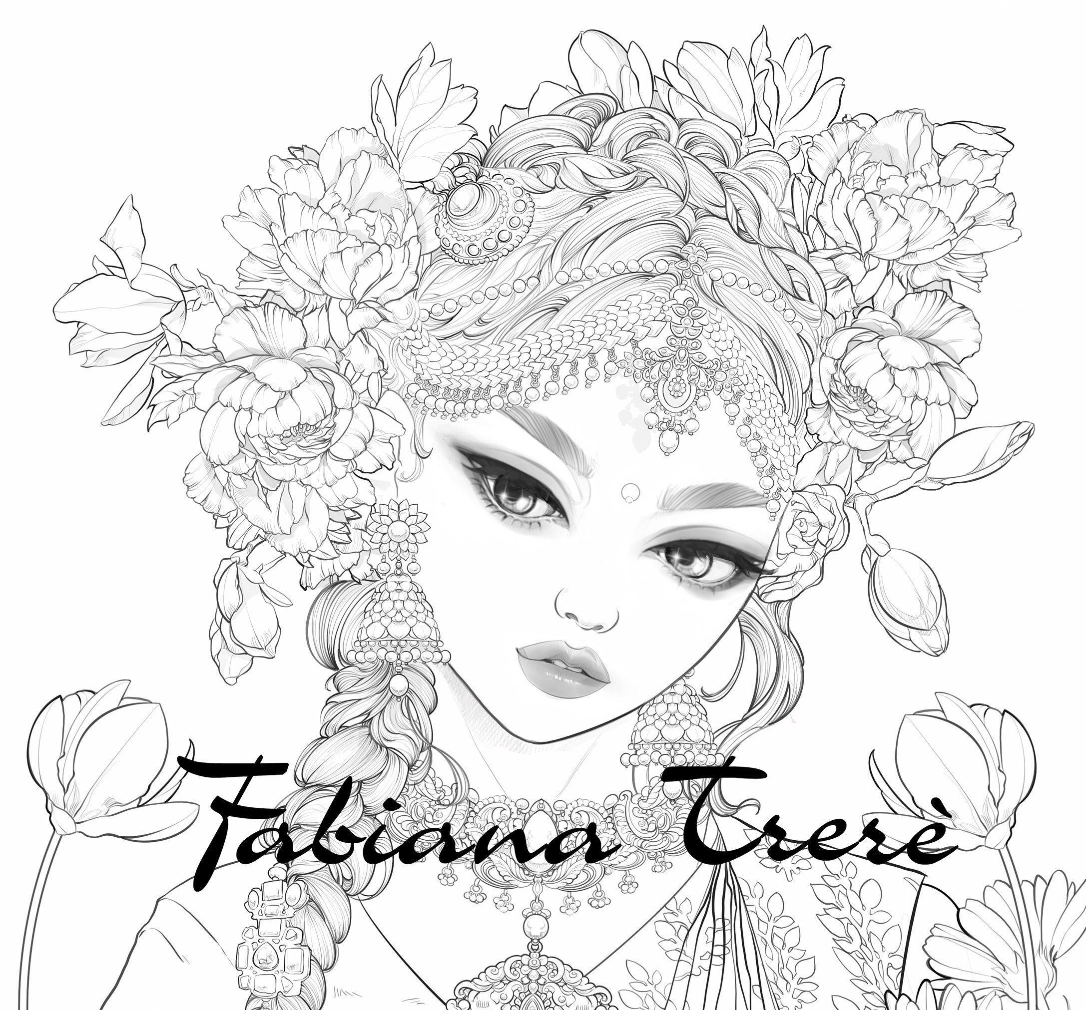 Indian Princess Digital Stamp India Coloring Page Line Etsy 日本