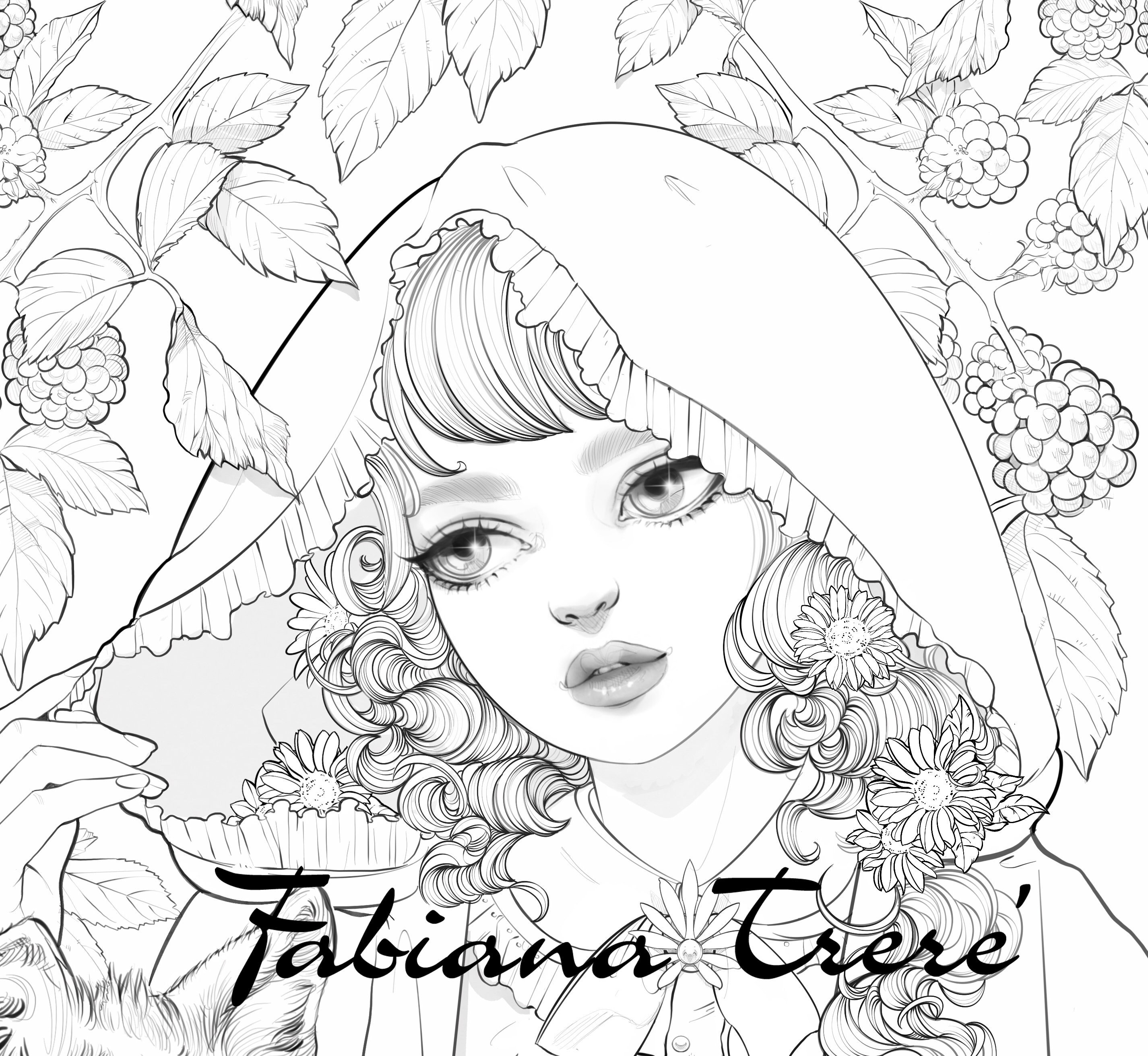 Little Red Riding Hood, Digital Stamp, Grayscale, Coloring