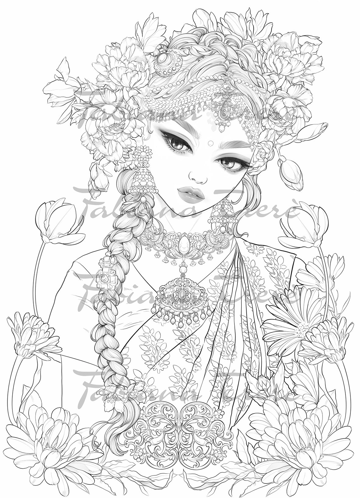 Indian Princess Digital Stamp India Coloring Page Line Etsy 日本