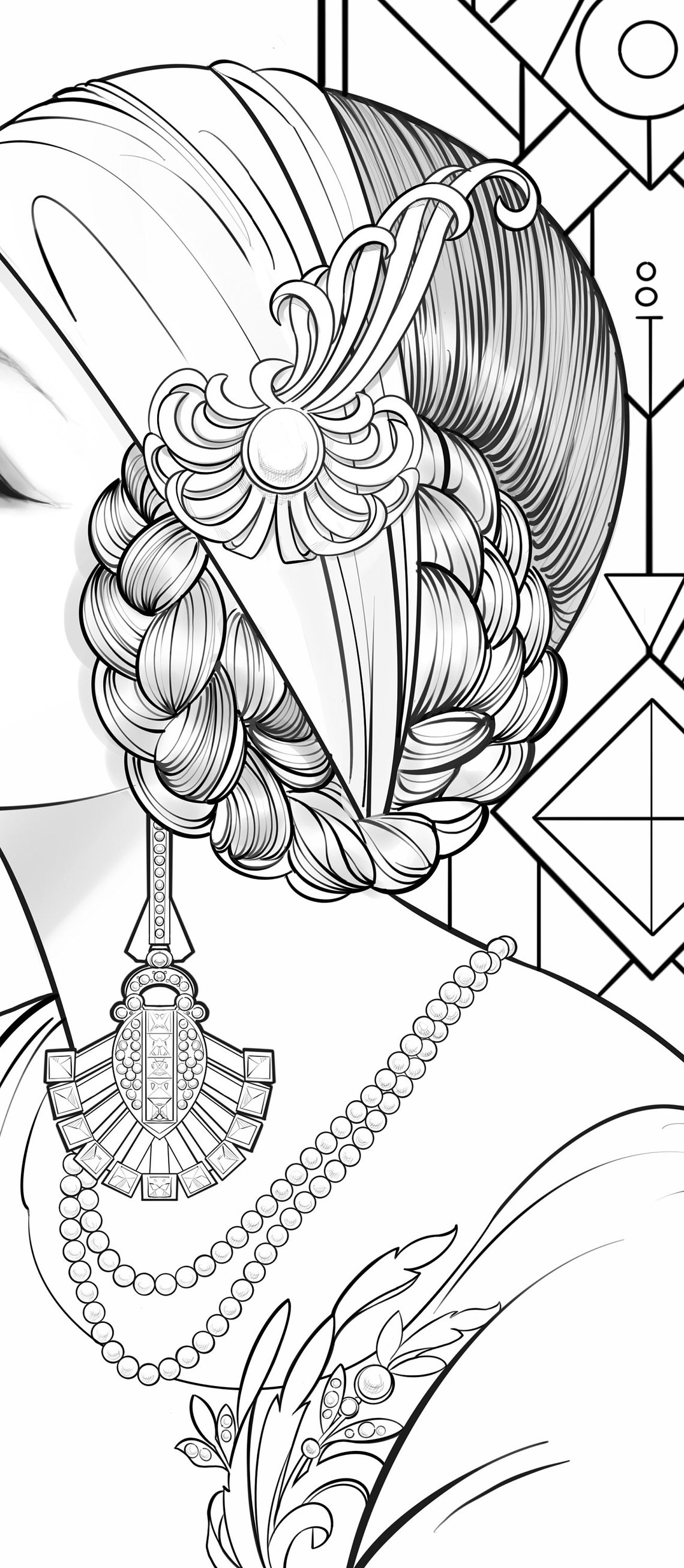 Art Deco Princess Coloring Page Line Art Digital Stamp - Etsy